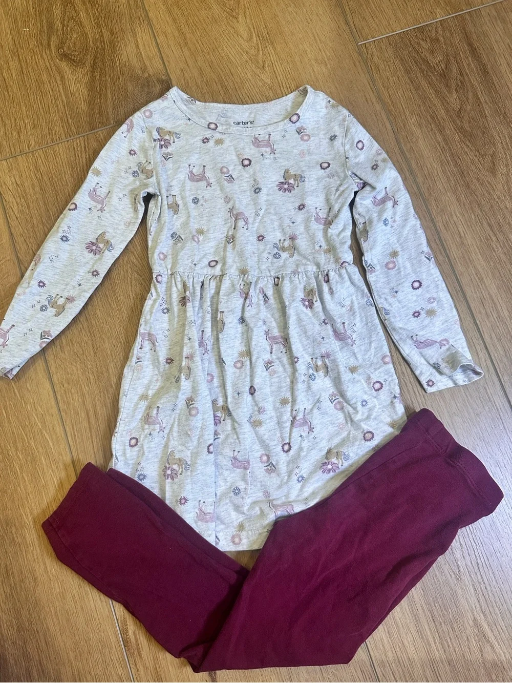 Carter's Heather Gray Unicorn Dress with Berry Leggings